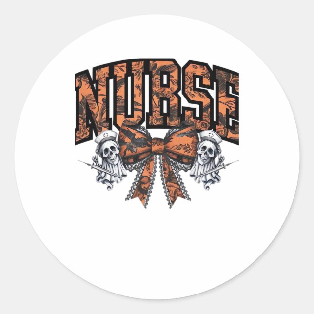 Halloween Nurse Beängstigend Coquette Bow Classic  Runder Aufkleber (Vorderseite)