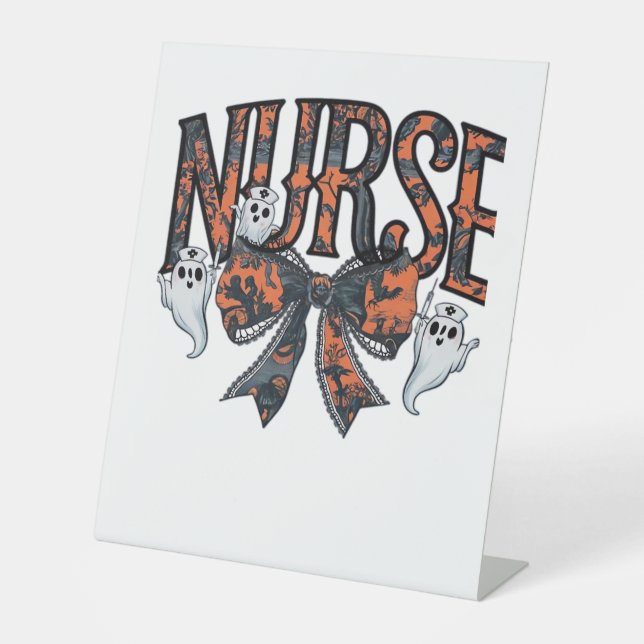 Halloween Nurse Beängstigend Coquette Bow Classic  Sockelschild (Vorderseite)