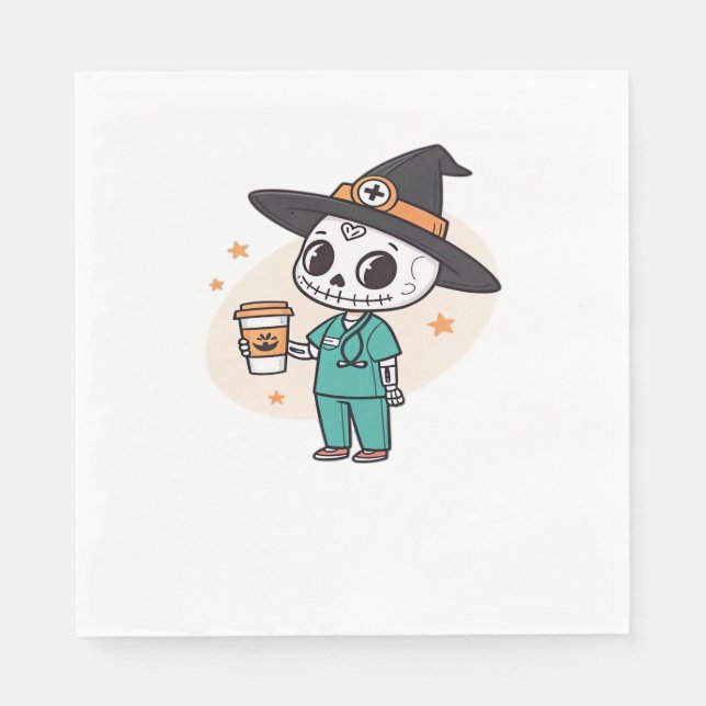 Halloween Nurse mit Kaffee-Tragen Hexenhut Cl Serviette (Vorderseite)