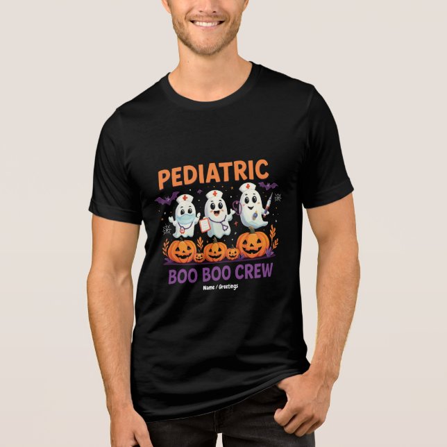 Halloween Nurse Pädiatrie Boo Crew Funny Spook Tri-Blend Shirt (Vorderseite)