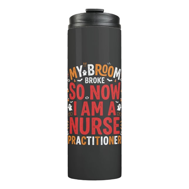 Halloween Nurse Practitioner Besen Kaputt Design Thermosbecher (Vorderseite)
