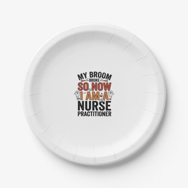 Halloween Nurse Practitioner Besen kaputt Vintage  Pappteller (Vorderseite)