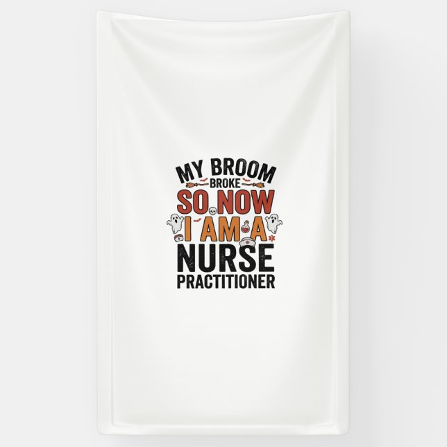 Halloween Nurse Practitioner Besen Zerbrochen Vint Banner (Vertikal)