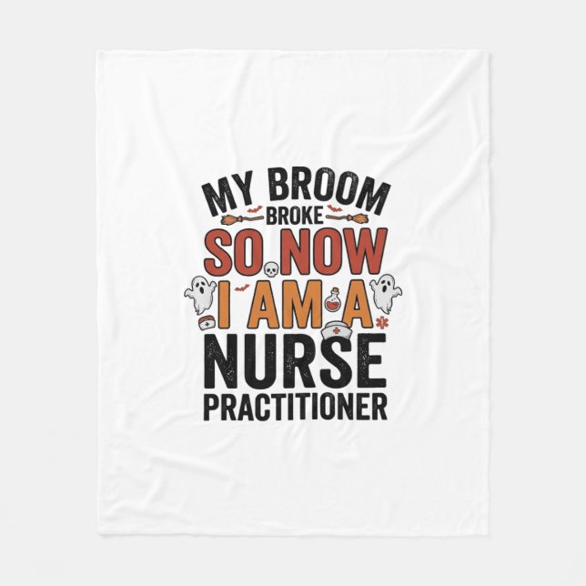 Halloween Nurse Practitioner Besen Zerbrochen Vint Fleecedecke (Vorderseite)