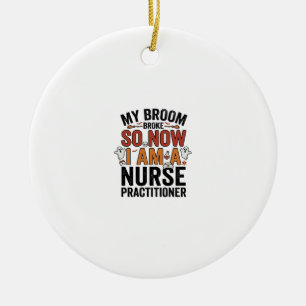 Halloween Nurse Practitioner Besen Zerbrochen Vint Keramik Ornament