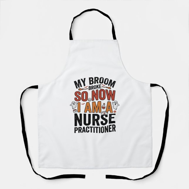 Halloween Nurse Practitioner Besen Zerbrochen Vint Schürze (Vorderseite)
