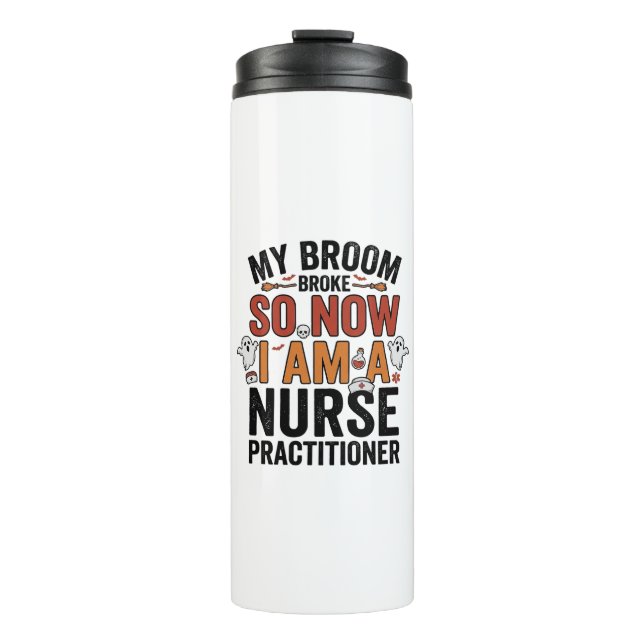 Halloween Nurse Practitioner Besen Zerbrochen Vint Thermosbecher (Vorderseite)