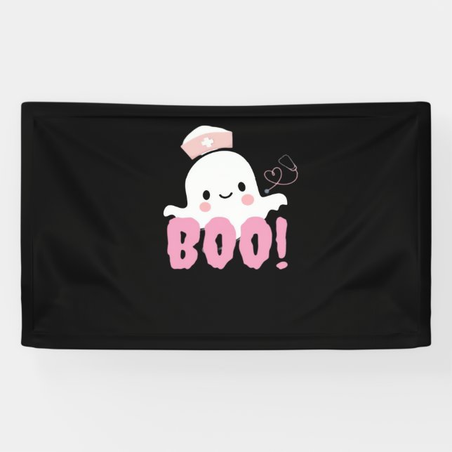 Halloween Nurse Shirts Women Boo! T - Shirt Ghost  Banner (Horizontal)