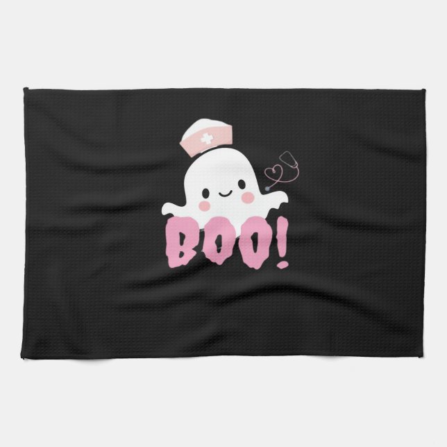 Halloween Nurse Shirts Women Boo! T-Shirt Ghost Nu Geschirrtuch (Horizontal)