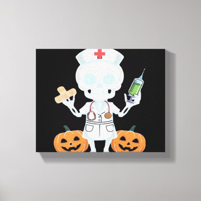Halloween Nurse Skeleton Funny Joke Essential T-Sh Leinwanddruck (Vorderseite)