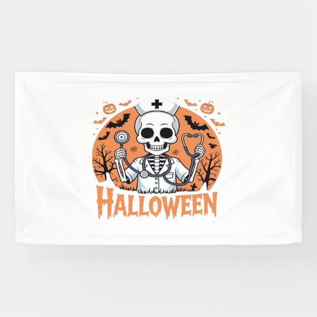 Halloween Nurse Skelett Essenzieller T - Shirt_1 Banner (Horizontal)