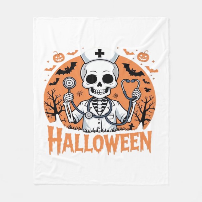 Halloween Nurse Skelett Essenzieller T - Shirt_1 Fleecedecke (Vorderseite)