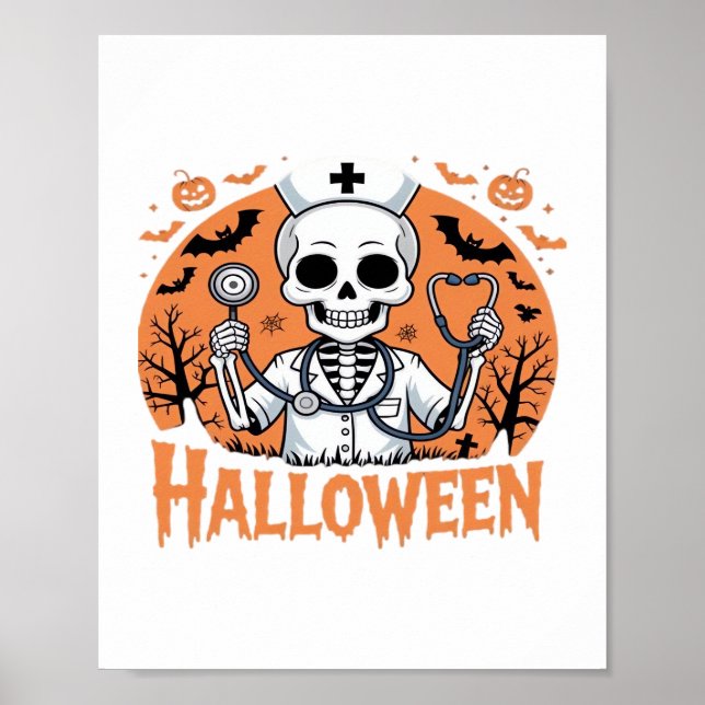 Halloween Nurse Skelett Essenzieller T - Shirt_1 Poster (Vorne)