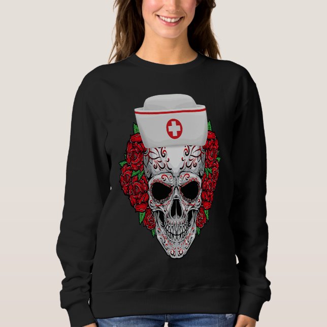 Halloween Nurse Sugar Skull Day of the Dead Sweatshirt (Vorderseite)