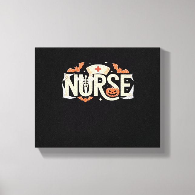 Halloween Nurse Typografie - Spooky Medical Design Leinwanddruck (Vorderseite)