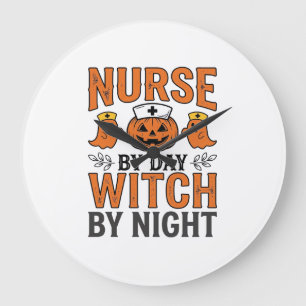 Halloween-Nurse-Witch-By-Night-Vintage-Shirt-Desig Große Wanduhr
