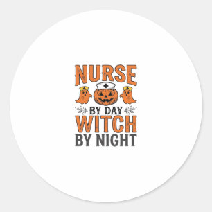 Halloween-Nurse-Zauberin bei Nacht Vintage-Shirt-D Runder Aufkleber