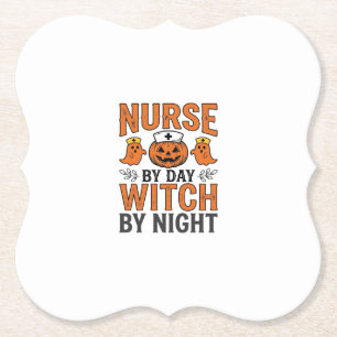 Halloween-Nurse-Zauberin bei Nacht Vintage-Shirt-D Untersetzer