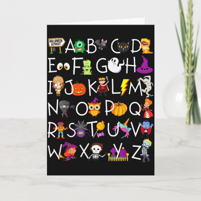 Halloween Nursery Teacher Shirt, Halloween Alphabe Karte (Vorderseite)