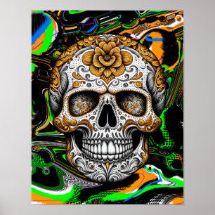 Halloween oder Día de Muertos Sugar Skull Fluid Ar Poster