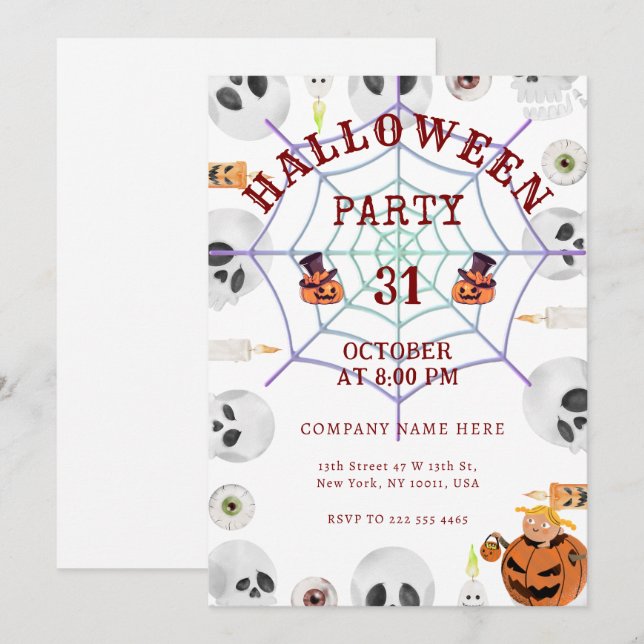 Halloween Office Mixer Einladung mit Spider Web (Vorne/Hinten)