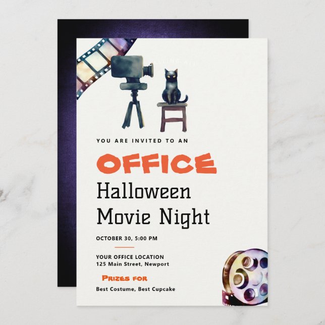 Halloween Office Party Business Movie Night Einladung (Vorne/Hinten)