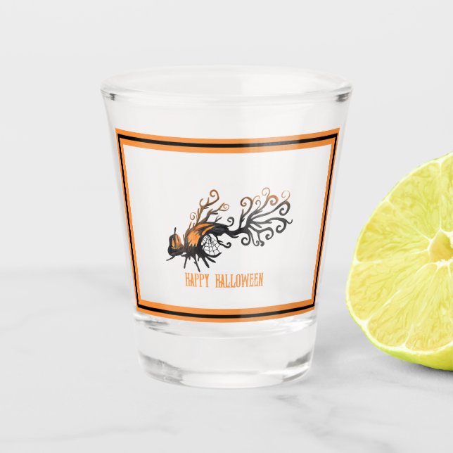 Halloween/Oktober/Herbst/Kürbisbaum Schnapsglas (Vorderseite)