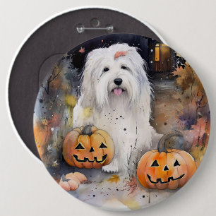 Halloween Old English Sheepdog mit Pumpkins Beängs Button