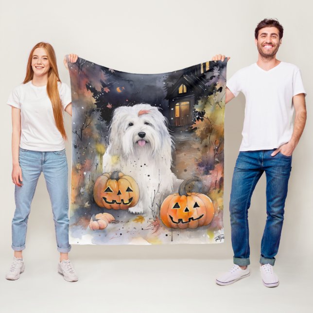 Halloween Old English Sheepdog mit Pumpkins Beängs Fleecedecke (Beispiel)