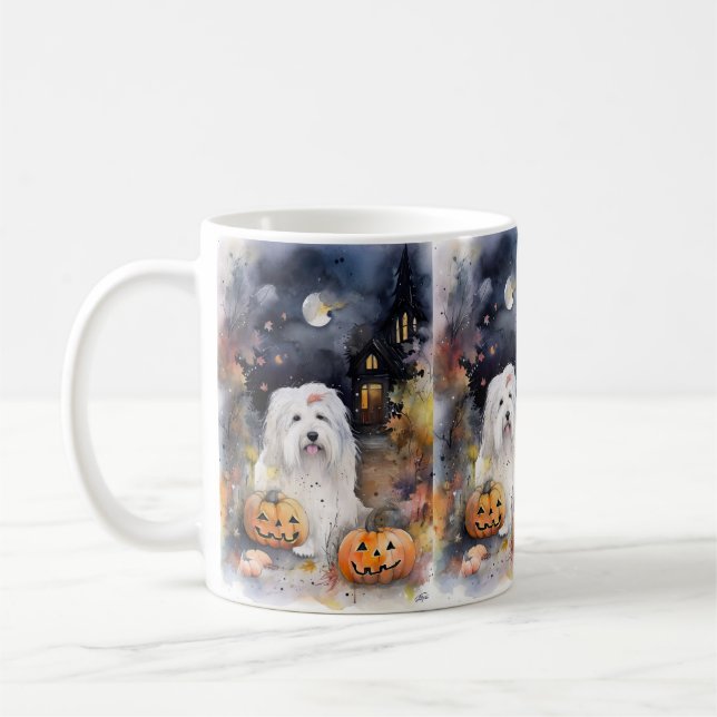 Halloween Old English Sheepdog mit Pumpkins Beängs Kaffeetasse (Links)