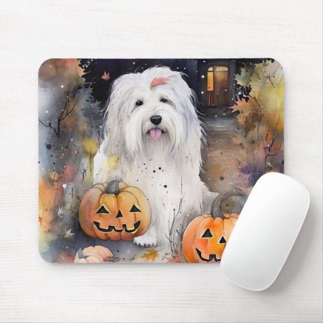 Halloween Old English Sheepdog mit Pumpkins Beängs Mousepad (Mit Mouse)