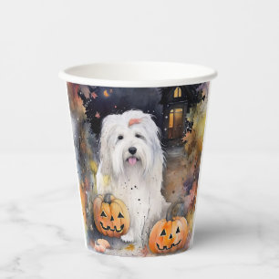 Halloween Old English Sheepdog mit Pumpkins Beängs Pappbecher