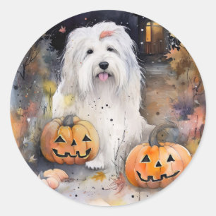 Halloween Old English Sheepdog mit Pumpkins Beängs Runder Aufkleber