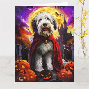 Halloween Old English Sheepdog Vampire Pumpkins Karte