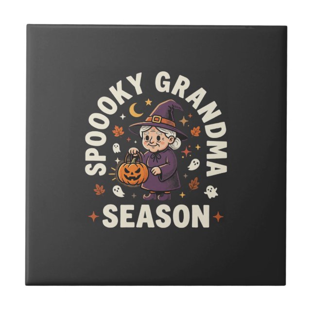 Halloween-Oma-Magie Fliese (Vorderseite)