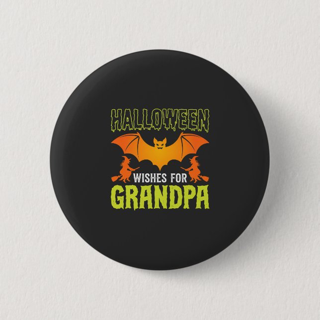 Halloween Opa Fledermaus Hexe Wünsche Button (Vorderseite)