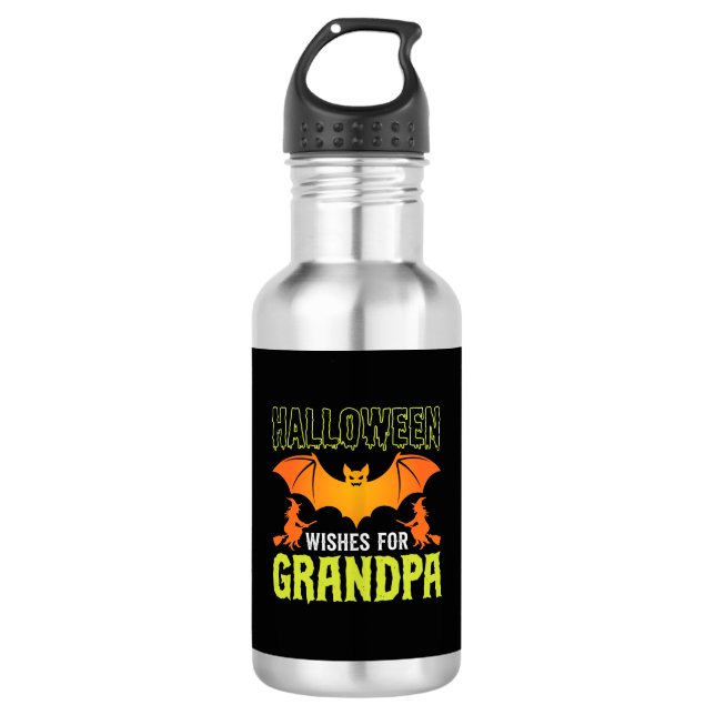Halloween Opa Fledermaus Hexe Wünsche Edelstahlflasche (Vorderseite)