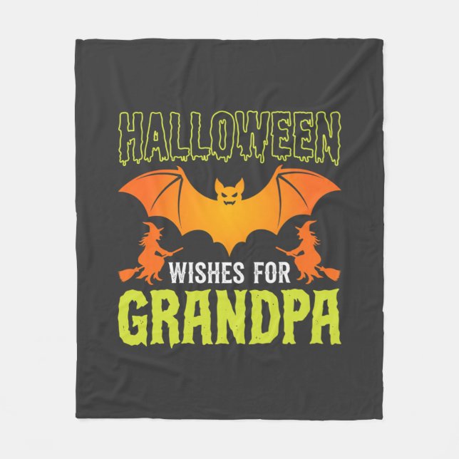 Halloween Opa Fledermaus Hexe Wünsche Fleecedecke (Vorderseite)
