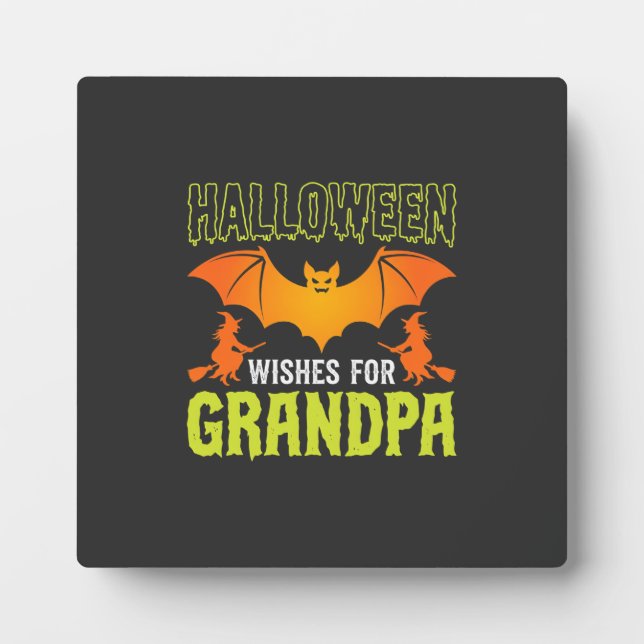 Halloween Opa Fledermaus Hexe Wünsche Fotoplatte (Vorderseite)