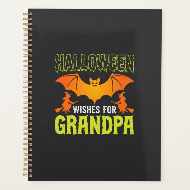 Halloween Opa Fledermaus Hexe Wünsche Planer (Vorderseite)