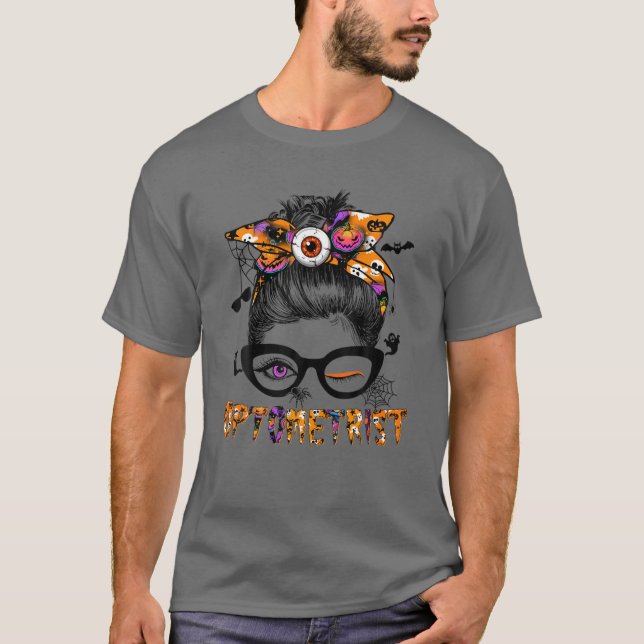 Halloween Optometrist Kostüm Messy Bun Hair Frauen T-Shirt (Vorderseite)