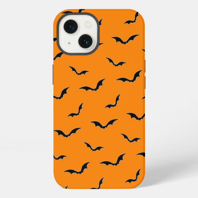 Halloween Orange & Black Bats Flying Pattern iPhone Hülle (Rückseite)