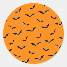 Halloween Orange & Black Bats Flying Pattern Runder Aufkleber