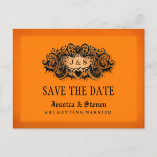 Halloween Orange & Black Bold Save the Date Ankündigungspostkarte