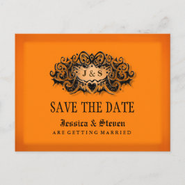 Halloween Orange & Black Bold Save the Date Ankündigungspostkarte