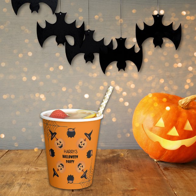 Halloween Orange & Black Personalisiert Paper Cup Pappbecher (Halloween Black & Orange Personalised Paper Cups.)