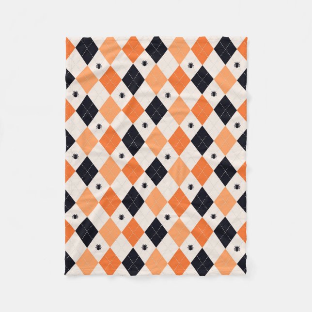 Halloween Orange & Black Spiding Raute Muster Fleecedecke (Vorderseite)