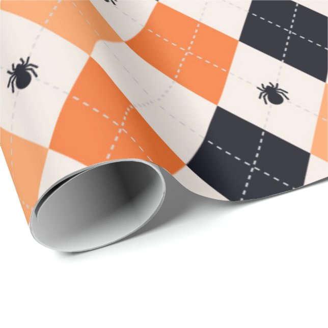 Halloween Orange & Black Spiding Raute Muster Geschenkpapier (Rolleneckpunkt)