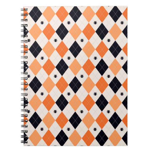 Halloween Orange & Black Spiding Raute Muster Notizblock (Vorderseite)