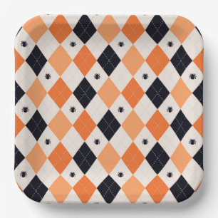 Halloween Orange & Black Spiding Raute Muster Pappteller